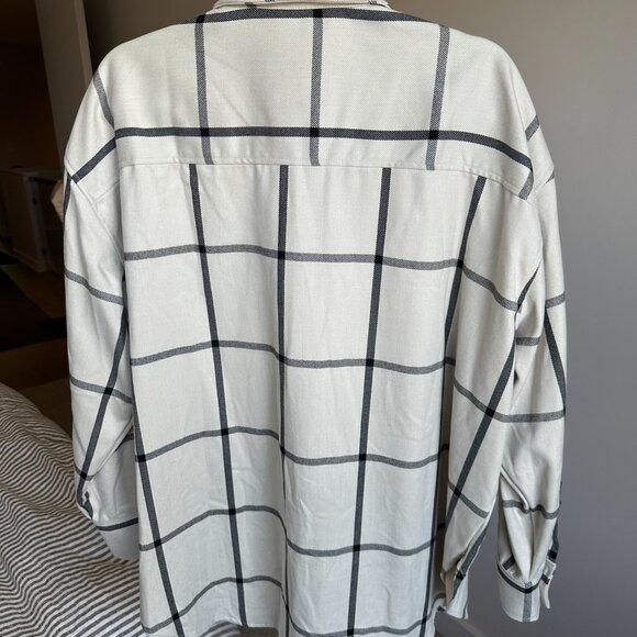 BNWT H&M Oversized Twill Overshirt, Light Beige/Cream Checked, Size XL - Picture 3 of 3